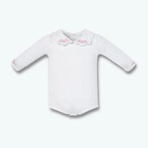 Body Longo Hug Com Gola Bordada Flores Branco