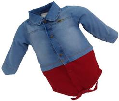 Body Longo Luxo Bebê Menina Jeans Enxoval Katita Kids 2559