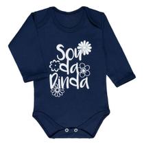 Body longo marinho para bebê estampa dinda em suedine Body longo marinho para bebê estampa dinda em suedine