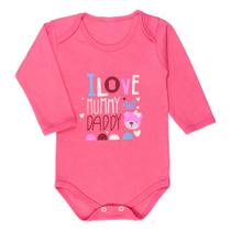 Body longo suedine pink para bebê love mummy and daddy