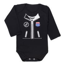 Body longo suedine preto para bebê zíper route Body longo suedine preto para bebê zíper route