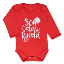 Body longo vermelho para bebê estampa dinda em suedine Body longo vermelho para bebê estampa dinda em suedine