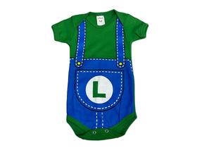 Body Luigi Super Mario Bodie Macacão Personagem Bebê Mesversário Md049 Body Luigi Super Mario Bodie Macacão Personagem Bebê Mesversário Md049