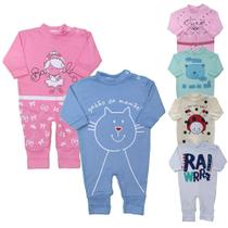 Body Macacão Bebê Suedine Longo Estampado Inverno Enxoval Body Macacão Bebê Suedine Longo Estampado Inverno Enxoval