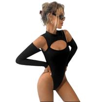 Body Maddy cavado com detalhes de mangas longas gola alta e decote moda gringa blogueira festival eventos varias cores -