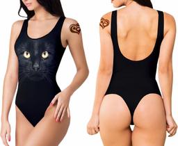 Body Maio de Gato Lingerie Cat Animal Felino cavado Preto