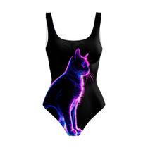 Body Maiô Neon Feminino Estampado Animais Efeito Luz Negra Festa Balada Rave Raveup