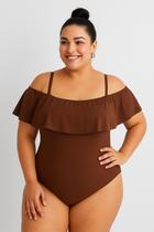 Body Maiô Plus Size Suplex Babado Ciganinha Marrom Ombro a Ombro - G1 50-54 Body Maiô Plus Size Suplex Babado Ciganinha Marrom Ombro a Ombro - G1 50-54