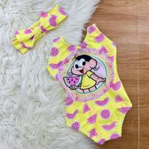 Body Maio Suplex Infantil Temático Melancia Magali Amarela/Rosa Body Maio Suplex Infantil Temático Melancia Magali Amarela/Rosa