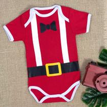 Body Manga Curta Em Suedine para Bebê Natal Gravatinha Vermelho