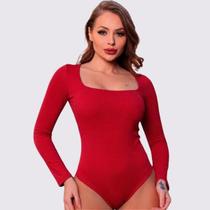 Body Manga Longa Feminino Bori Gola Quadrada Segunda Pele Justo Suplex Premium Luxo