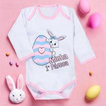 Body Manga Longa para Bebê Menina Minha Primeira Páscoa Branco
