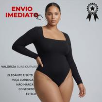 Body Manga Longa Plus Size Decote Quadrado Body Feminino Body Suplex
