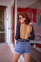 Body Manga Longa Preto Aberto nas Costas