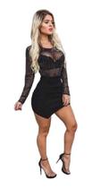 Body Manga Longa Strass Transparente