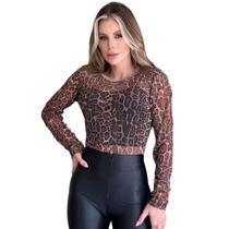 Body manga longa Transparente feminino tule frio