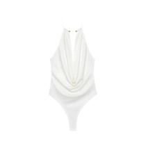 Body Marrom Halter Neck Sem Costas Franzido Para Mulheres, Peça Única Sexy De Verão Com Ombro a Body Marrom Halter Neck Sem Costas Franzido Para Mulheres, Peça Única Sexy De Verão Com Ombro a