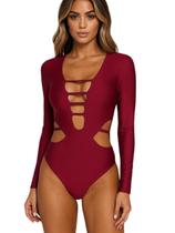 Body Maryland Manga Longa Recortes Sexy Moda Festa