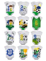 Body Mesversario Futebol Kit Com 12 Bodies de Bebê 1 a 12 Meses - Calupa
