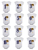 Body mesversario príncipe kit com 12 bodies