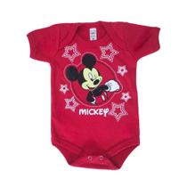 Body Mickey Vermelho P/ Bebê Menino Suedine Algodão Presente