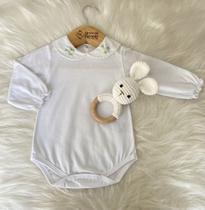 Body Mirela Amarelo Manga Longa Moda Infantil Recém Nascido Bebê Menina Feminino Confortável Gola Bordada