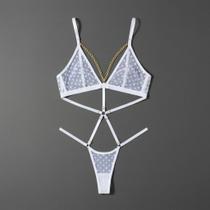 Body Natasha Sexy de Renda Fio Dental com Detalhes em Corrente Sensual
