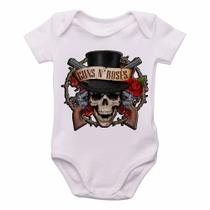 body nenê criança roupa bebê Guns in Roses Caveira