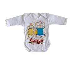 body nenê criança roupa bebê manga longa Adventure Time Jake Finn corações