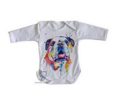 body nenê criança roupa bebê manga longa Cachorro Bulldog body nenê criança roupa bebê manga longa Cachorro Bulldog