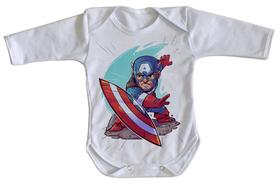 body nenê criança roupa bebê manga longa Capitão America Geek