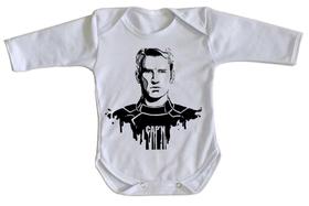 body nenê criança roupa bebê manga longa Capitão América Steve body nenê criança roupa bebê manga longa Capitão América Steve