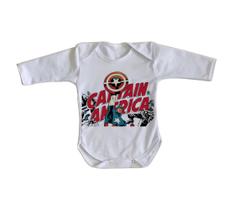 body nenê criança roupa bebê manga longa Capitão América Super Herói