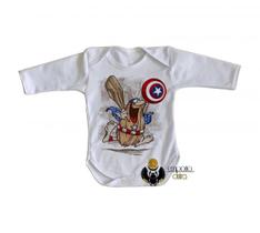 body nenê criança roupa bebê manga longa Capitão Cavérica escudo