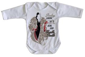 body nenê criança roupa bebê manga longa Cruella Deville body nenê criança roupa bebê manga longa Cruella Deville