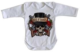 body nenê criança roupa bebê manga longa Guns in Roses Caveira