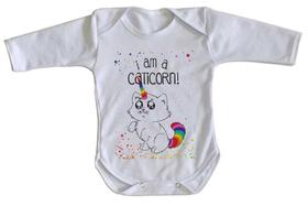 body nenê criança roupa bebê manga longa I am a caticorn gato unicórnio