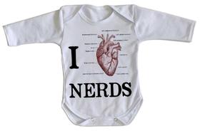 body nenê criança roupa bebê manga longa I love nerds heart coração