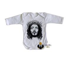 body nenê criança roupa bebê manga longa Jesus coroa espinhos body nenê criança roupa bebê manga longa Jesus coroa espinhos