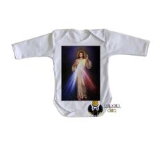 body nenê criança roupa bebê manga longa Jesus Cristo Sagrado coração