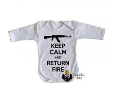 body nenê criança roupa bebê manga longa Keep Calm Return Fire body nenê criança roupa bebê manga longa Keep Calm Return Fire
