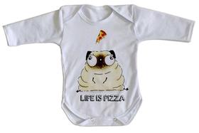 body nenê criança roupa bebê manga longa Life is pizza pug