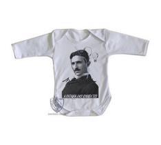 body nenê criança roupa bebê manga longa Nikola Tesla Batalha das Correntes