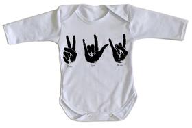 body nenê criança roupa bebê manga longa Paz love rock body nenê criança roupa bebê manga longa Paz love rock