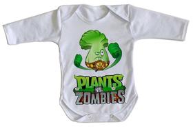 body nenê criança roupa bebê manga longa Plants vs Zombies