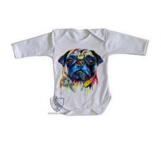 body nenê criança roupa bebê manga longa Pug colorido body nenê criança roupa bebê manga longa Pug colorido