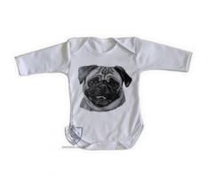 body nenê criança roupa bebê manga longa Pug descolorido body nenê criança roupa bebê manga longa Pug descolorido