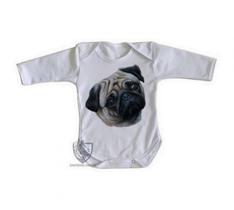 body nenê criança roupa bebê manga longa Pug perfil body nenê criança roupa bebê manga longa Pug perfil