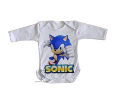body nenê criança roupa bebê manga longa Sonic