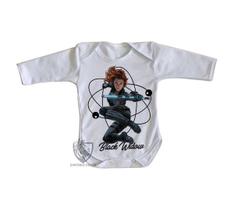 body nenê criança roupa bebê manga longa Viúva Negra body nenê criança roupa bebê manga longa Viúva Negra